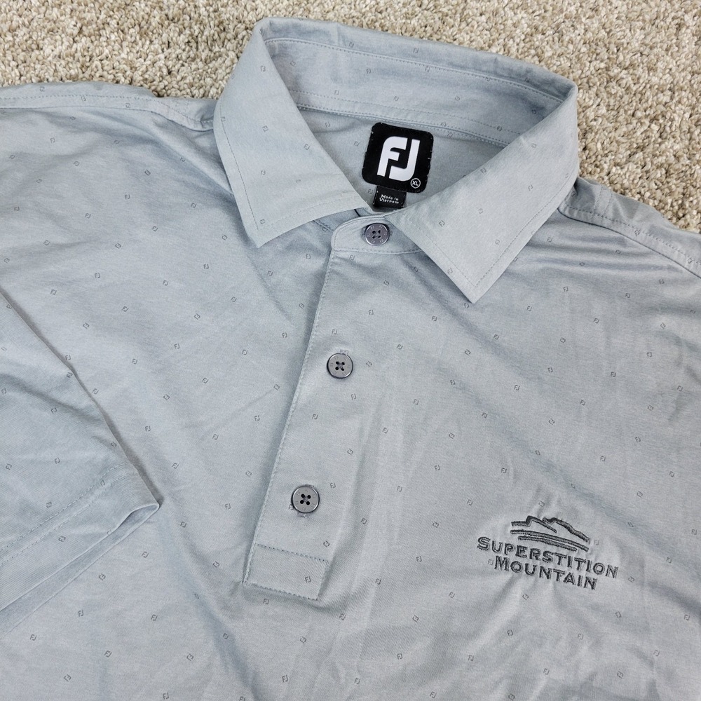 FootJoy Mens XL Gray All Over Logo Performance Stretch Golf Polo SS